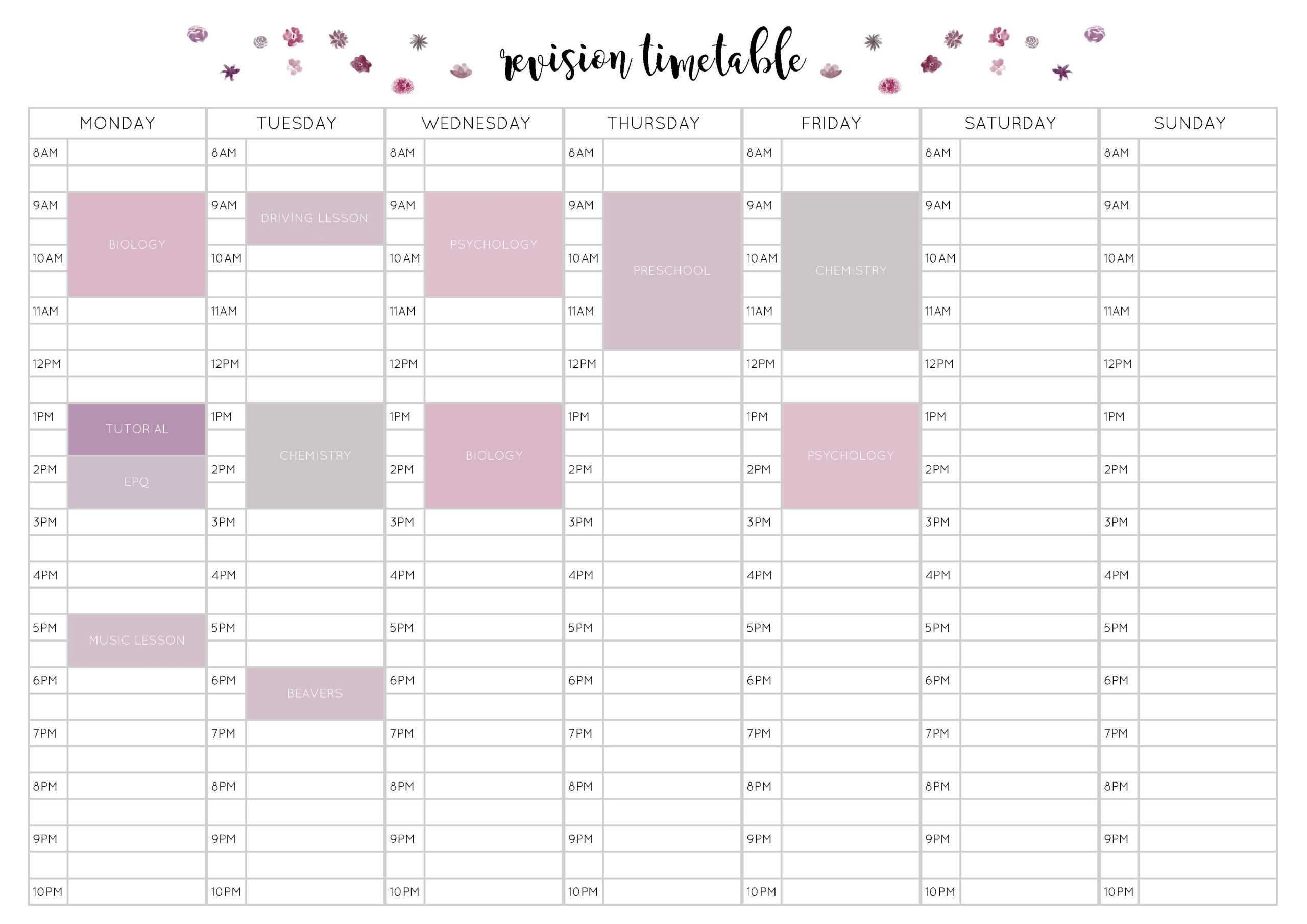 Free Revision Timetable Printable – Emily Studies Within Blank Revision Timetable Template