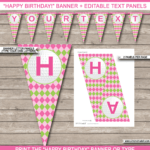 Golf Birthday Party Banner Template – Pink & Green Inside Diy Birthday Banner Template