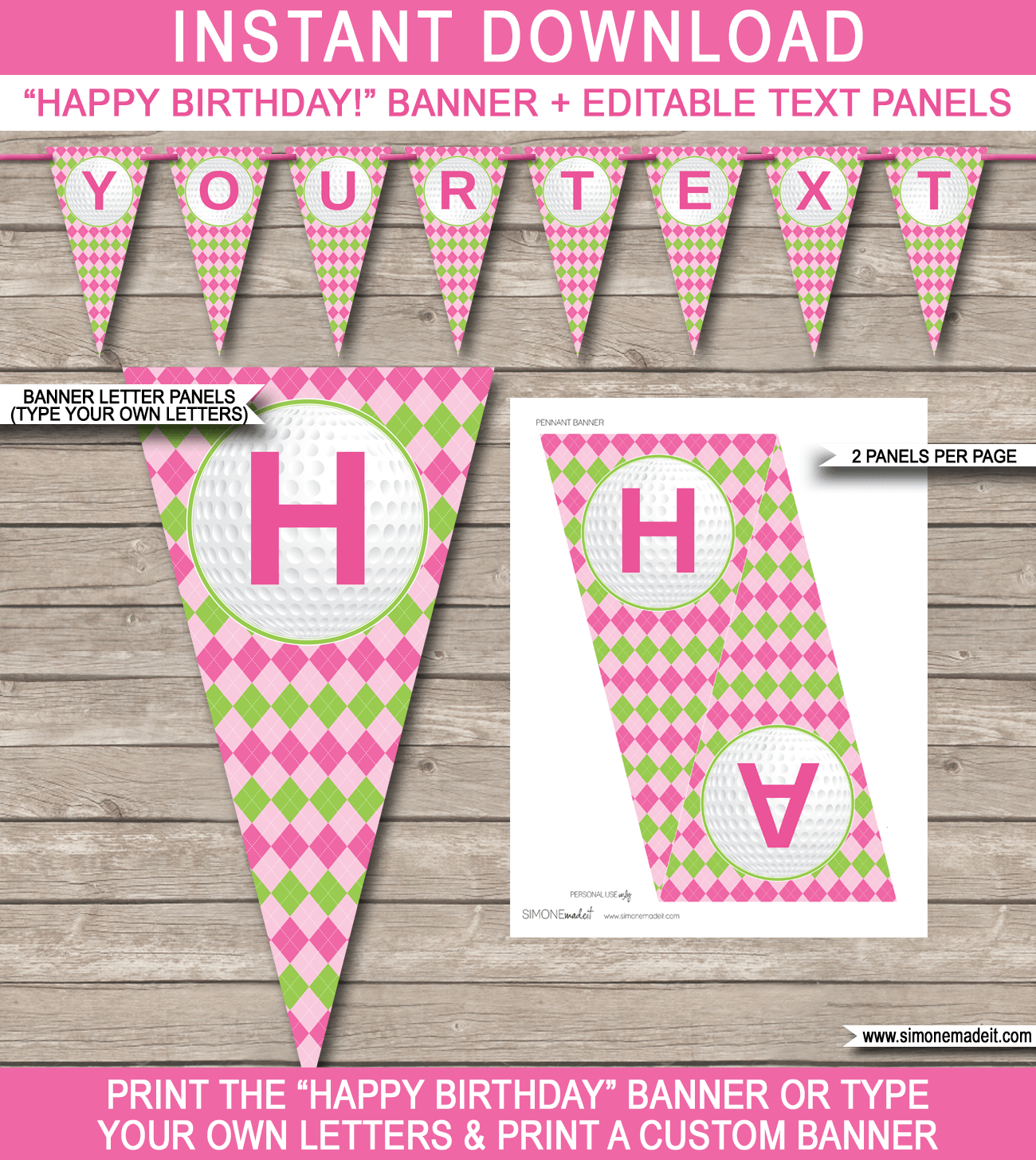 Golf Birthday Party Banner Template – Pink & Green Inside Diy Birthday Banner Template