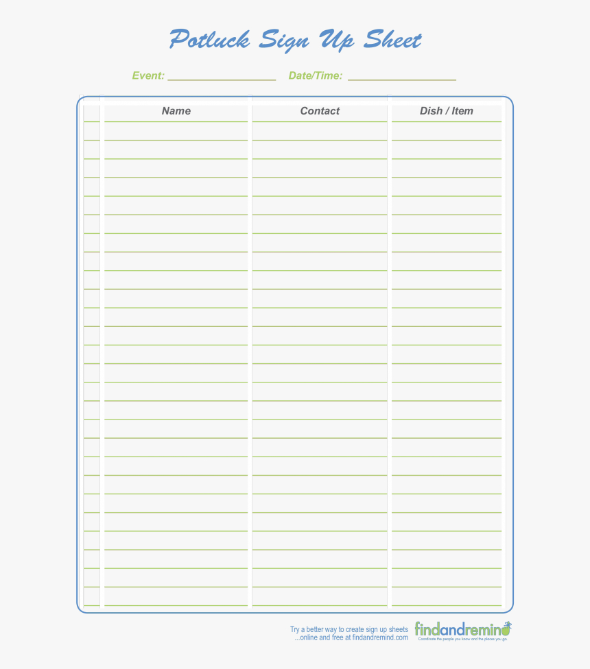 Goodbye Potluck Signup Sheet, Hd Png Download – Kindpng Throughout Potluck Signup Sheet Template Word