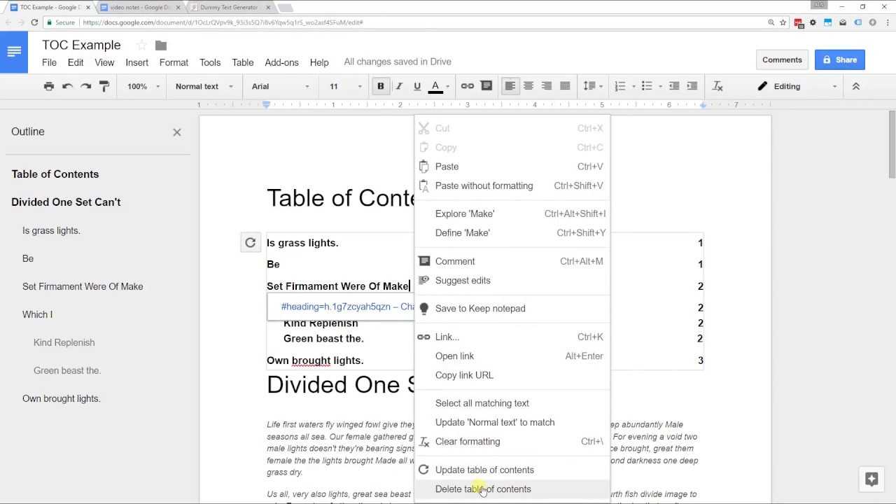 Google Docs – Create A Table Of Contents With Page Numbers Or Links Within Microsoft Word Table Of Contents Template