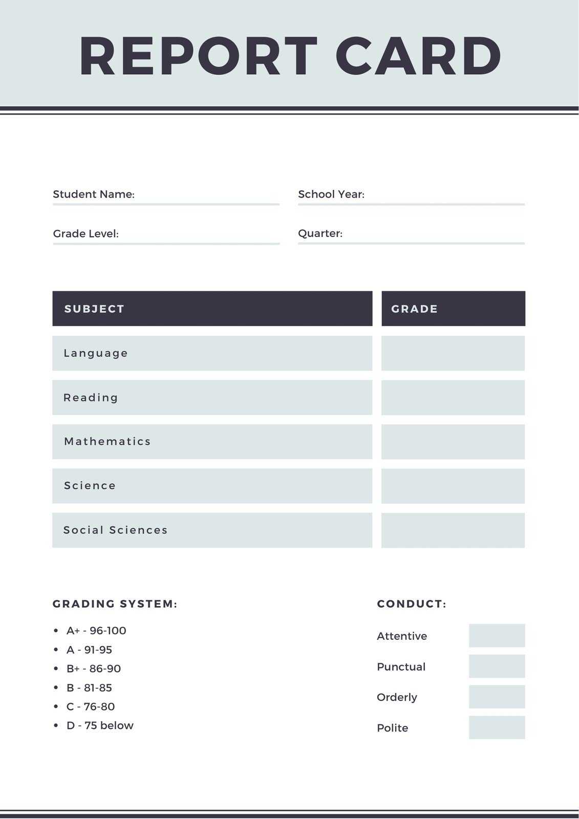 Gray Simple Homeschool Report Card – Templatescanva Regarding Homeschool Report Card Template