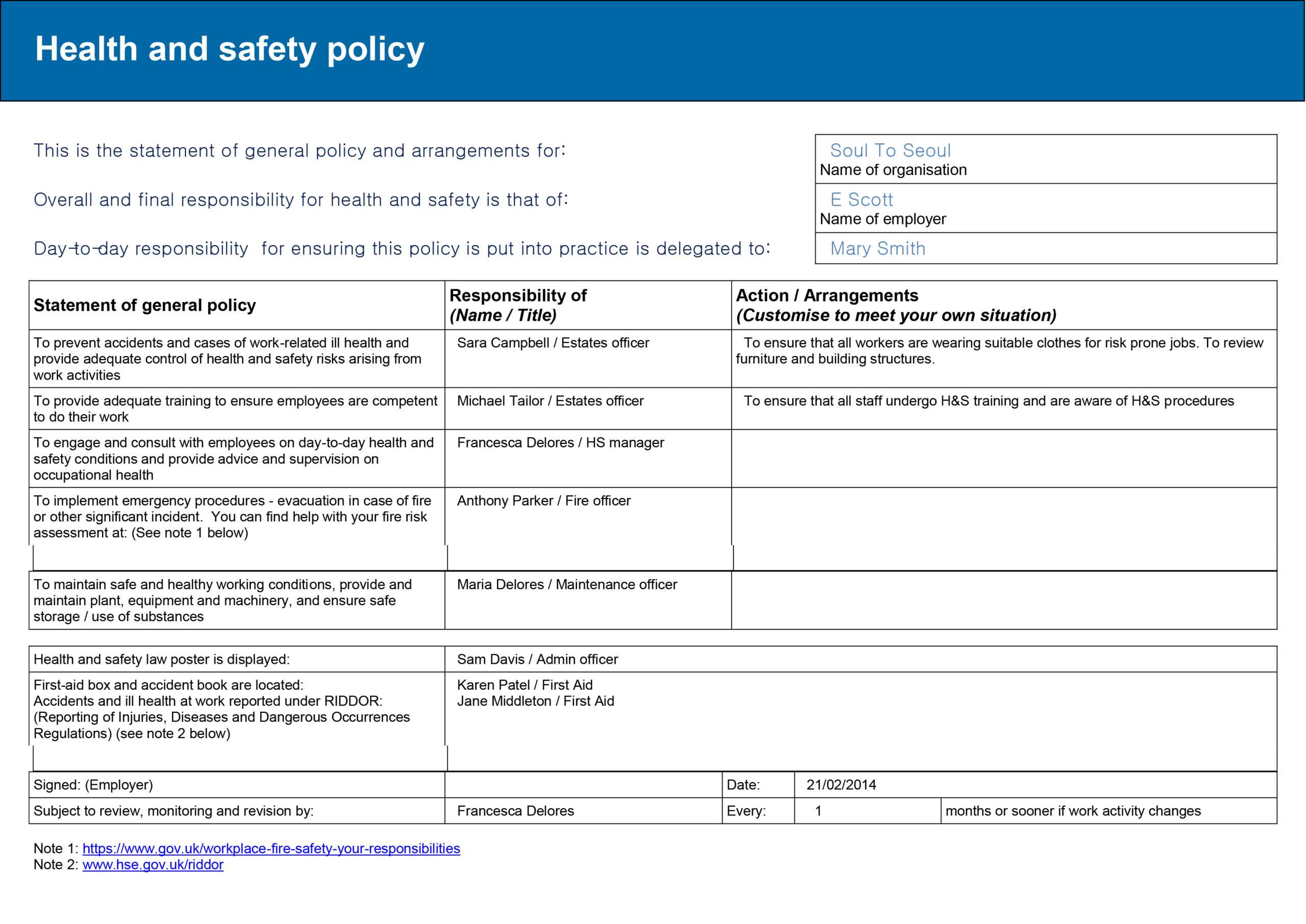 Healthy And Safety Executive And Risk Assessment | Unit 1 Inside Hse Report Template