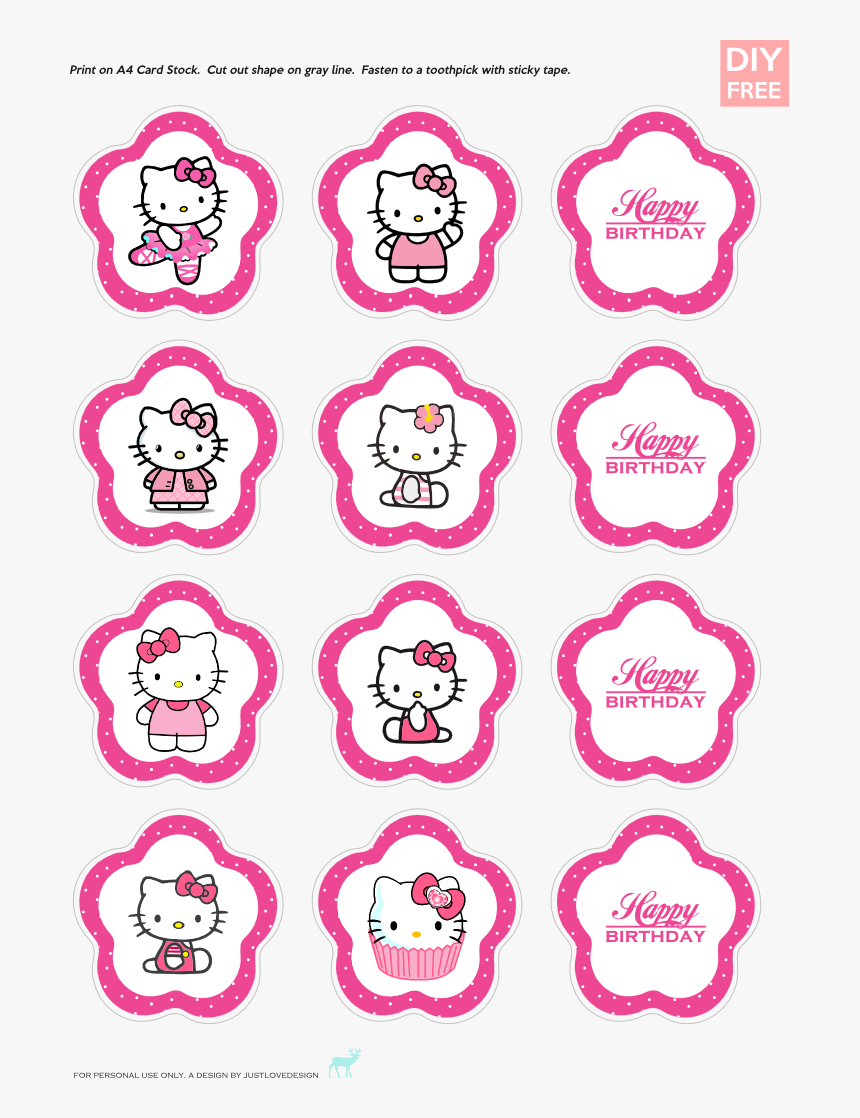 Hello Kitty Cupcake Topper Template, Hd Png Download – Kindpng In Hello Kitty Birthday Banner Template Free