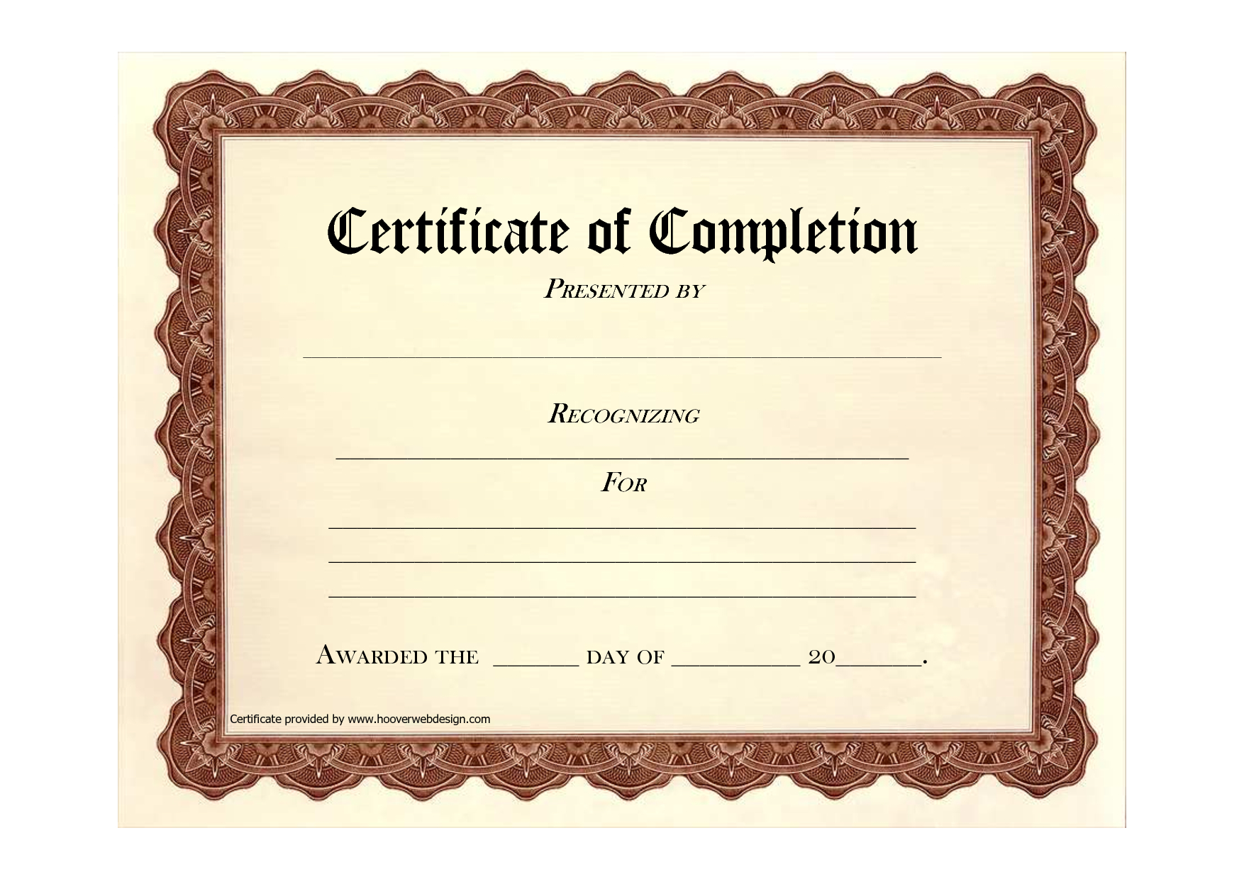 High Quality Certificate Of Completion Program Template Pertaining To Blank Certificate Of Achievement Template