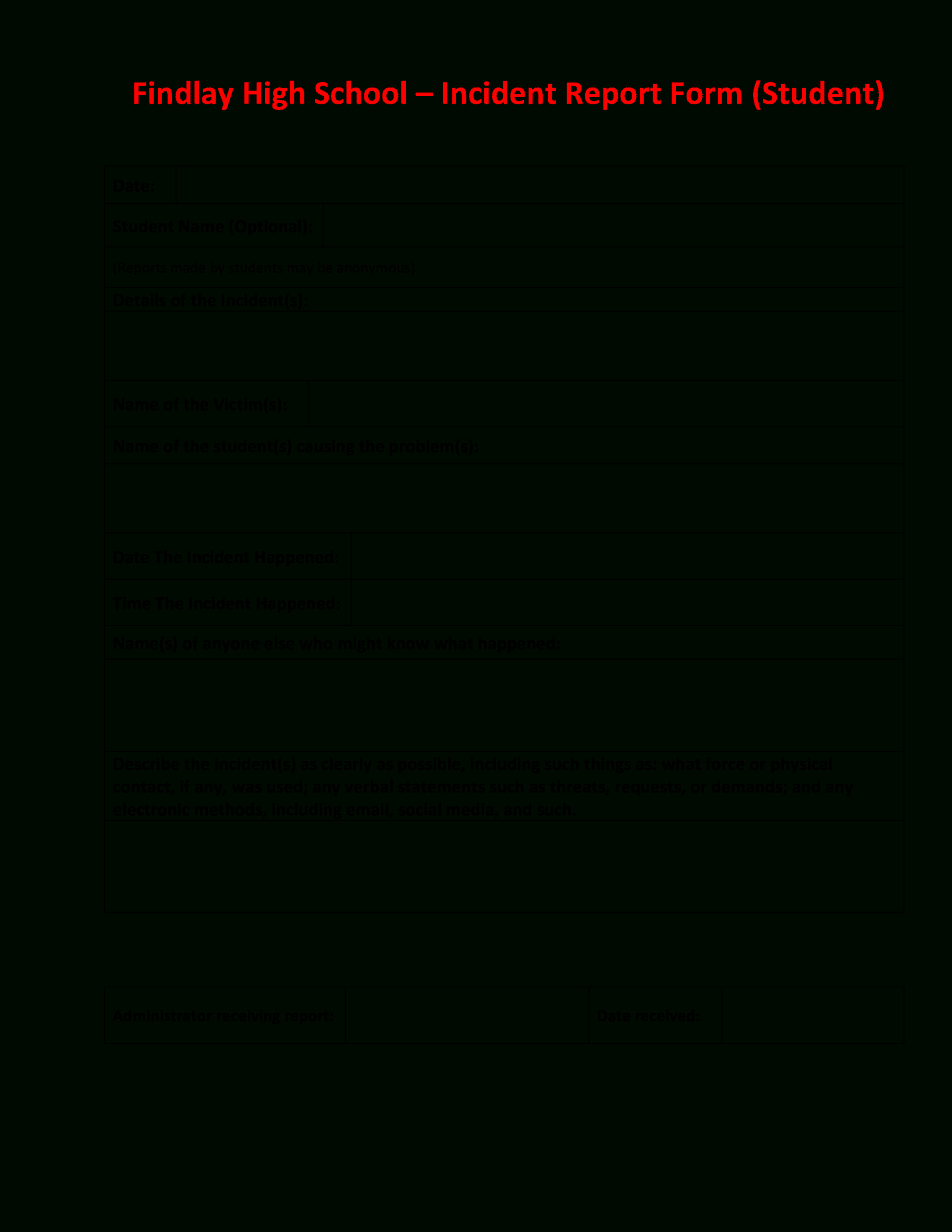 High School Incident Report | Templates At Regarding School Incident Report Template