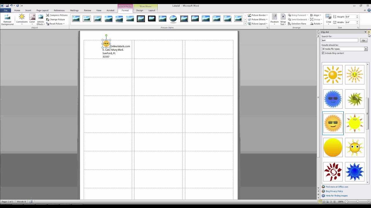 How To Add Images And Text To Label Templates In Microsoft Word Regarding Word Label Template 8 Per Sheet