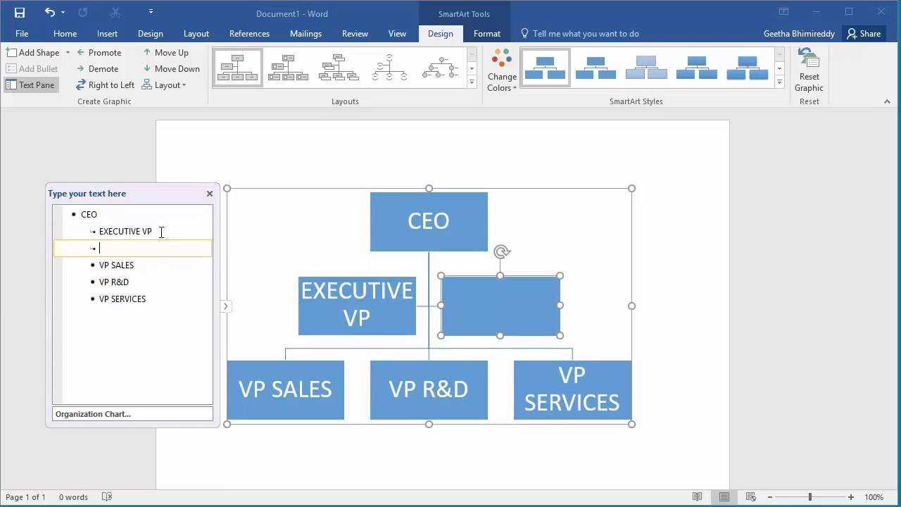 How To Create An Organization Chart In Word 2016 Throughout Organization Chart Template Word