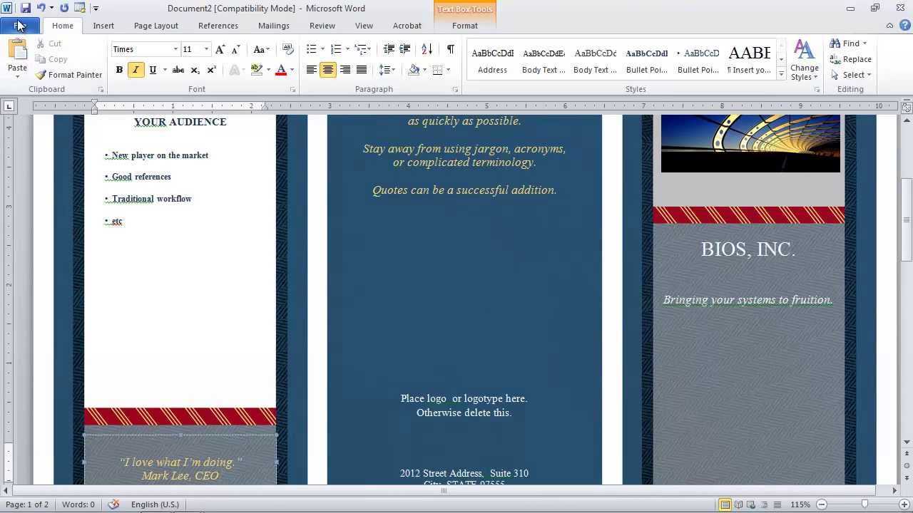 How To Make A Brochure In Microsoft Word Pertaining To Creating Word Templates 2013