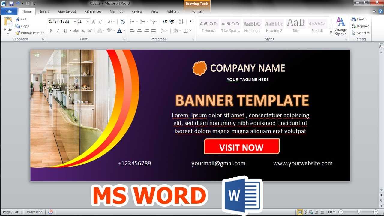 How To Make Web Ad Banner Design In Microsoft Office Word 2010 || Regarding Banner Template Word 2010