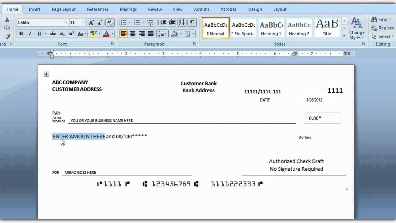 How To Print A Check Draft Template Intended For Print Check Template Word