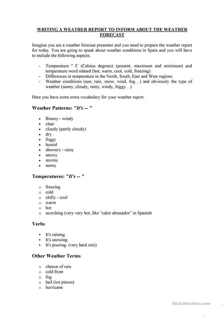 How To Write A Weather Report - English Esl Worksheets For In Kids Weather Report Template