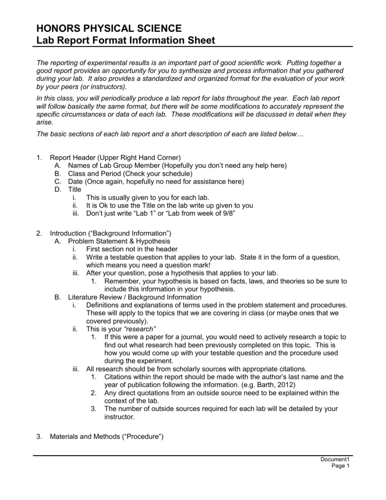 Hpsc Lab Report Format Regarding Science Lab Report Template In Science Lab Report Template