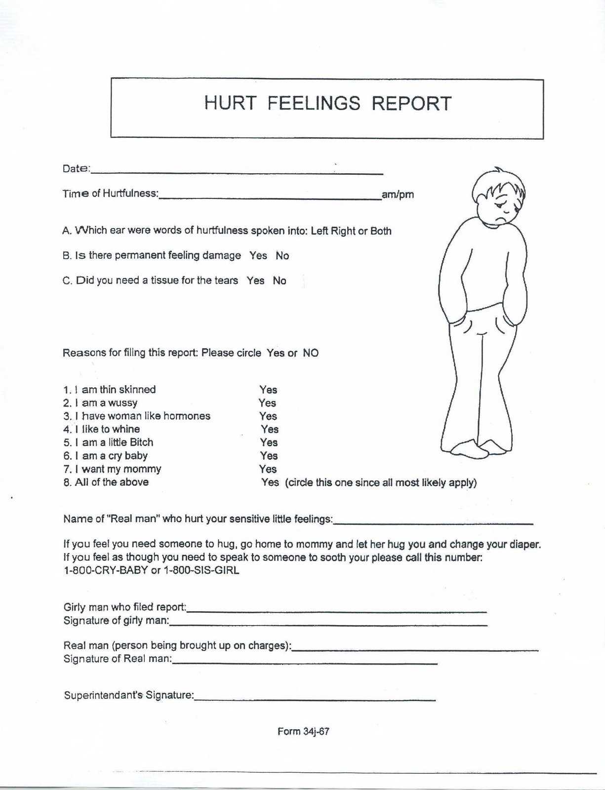 Hurt Form Regarding Hurt Feelings Report Template