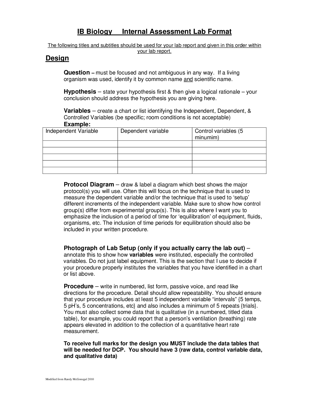 Ib Biology Lab Format – Docsity In Biology Lab Report Template