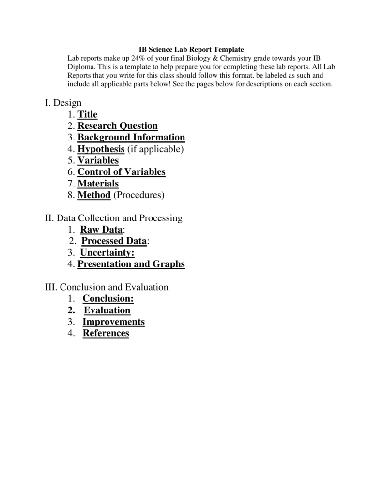 Ib Biology Lab Report Template Pertaining To Section 7 Report Template