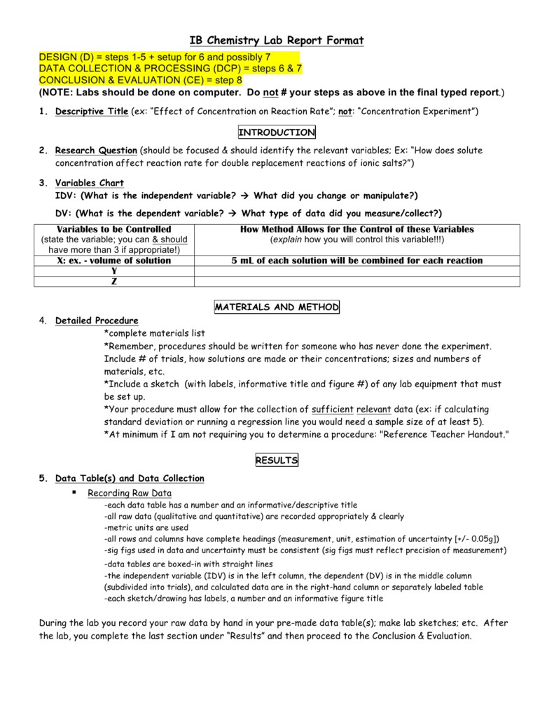 Ib Chemistry Lab Report Format Inside Lab Report Conclusion Template