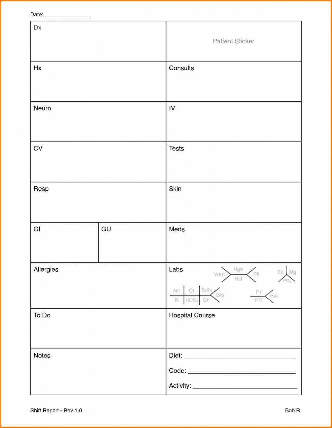 Icu Nursing Report Sheet Template Intended For Nursing Report Sheet Templates