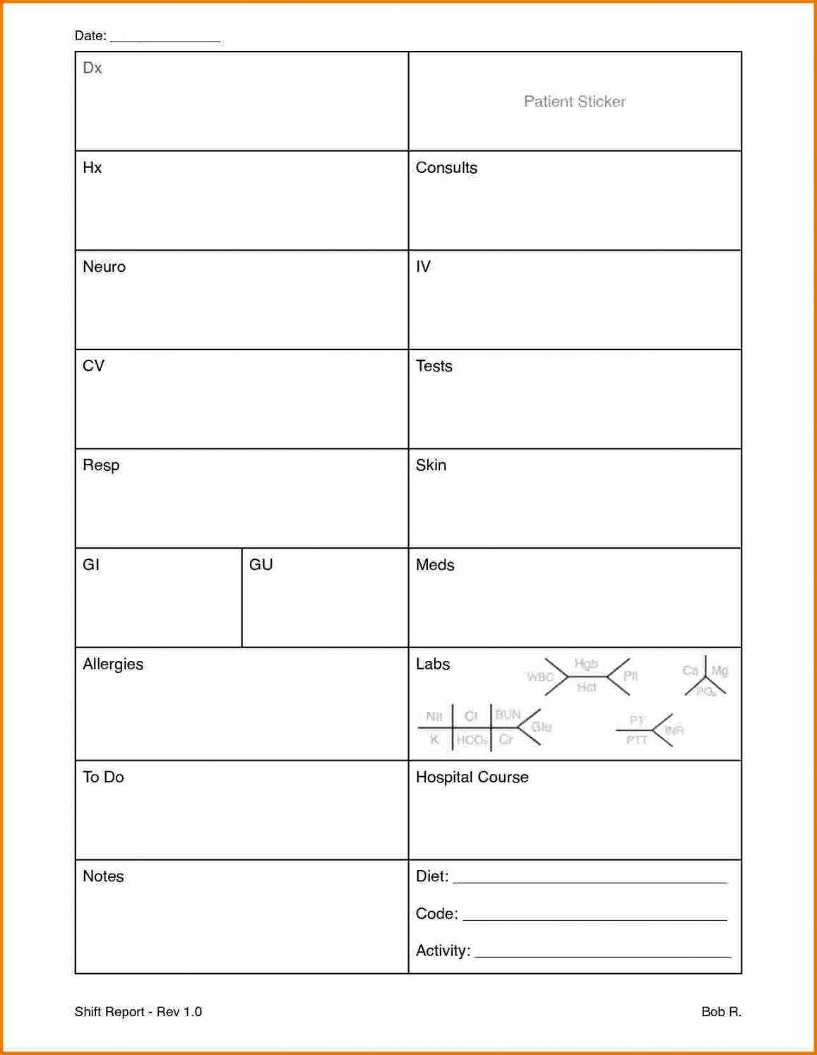 Icu Nursing Report Sheet Template Regarding Nurse Report Template