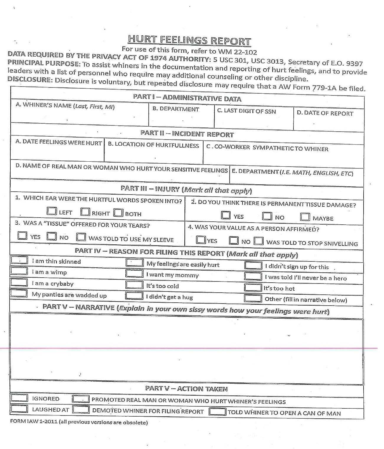 Id10T Form Printable That Are Lively | Mitchell Blog Intended For Hurt Feelings Report Template