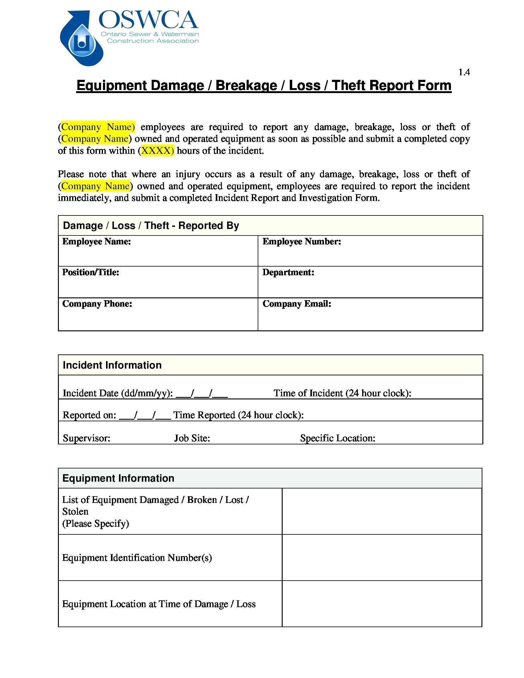 Incident Report Form Template Free Download – Vmarques Regarding Patient Report Form Template Download