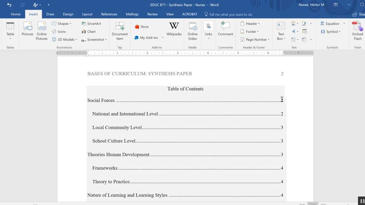 Inserting A Table Of Contents In An Apa Formatted Paper With Apa Format Template Word 2013