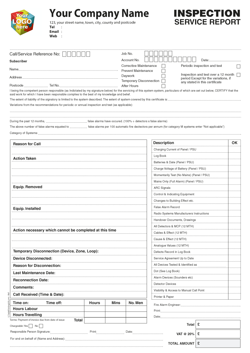 Inspection Service Report Templates For Ncr Print From £40 With Regard To Engineering Inspection Report Template