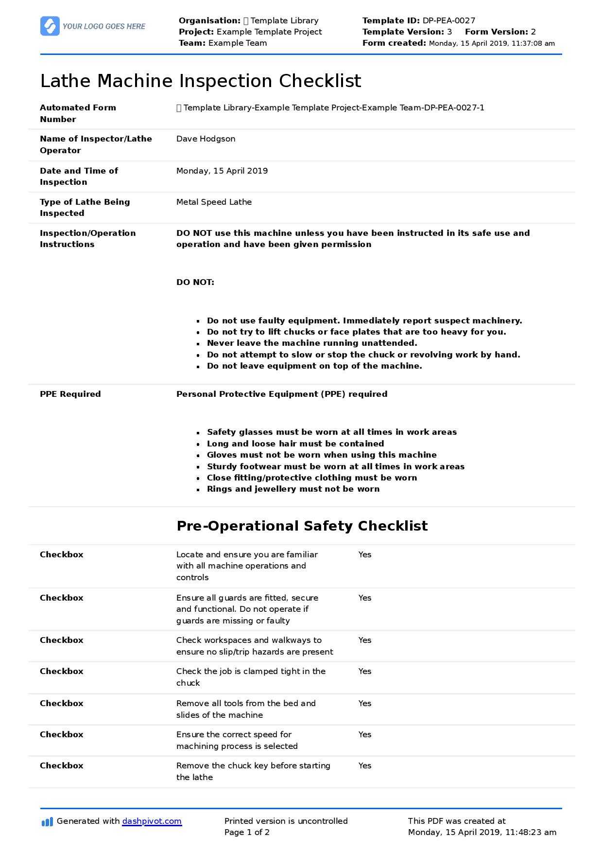 Inspection Spreadsheet Template Great Machine Shop Report Intended For Machine Shop Inspection Report Template