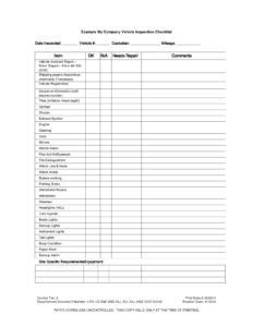 Inspection Spreadsheet Template Vehicle Checklist Excel pertaining to Vehicle Checklist Template Word