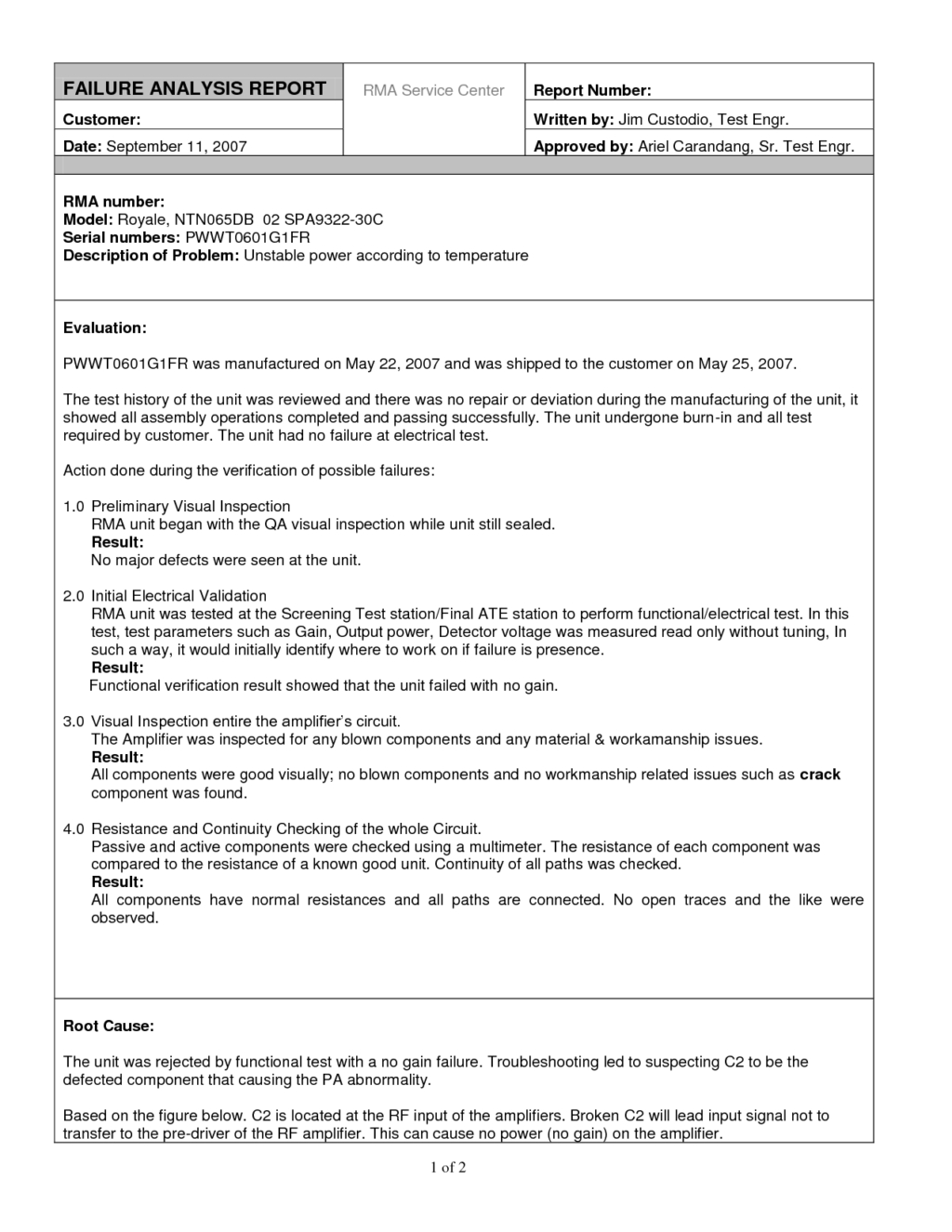 Inspirational Failure Analysis Report Template Sample With Intended For Template For Evaluation Report