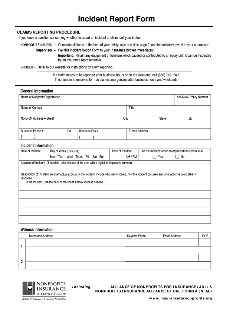 Insurance Incident Form – Fill Online, Printable, Fillable For Insurance Incident Report Template