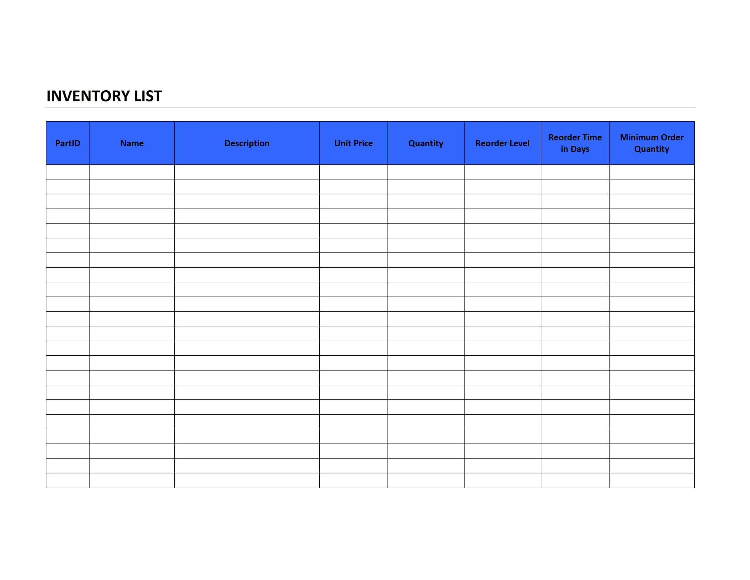 Inventory List Template For Blank Medication List Templates