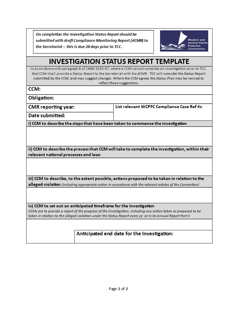 Investigation Status | Templates At Allbusinesstemplates Throughout Compliance Monitoring Report Template