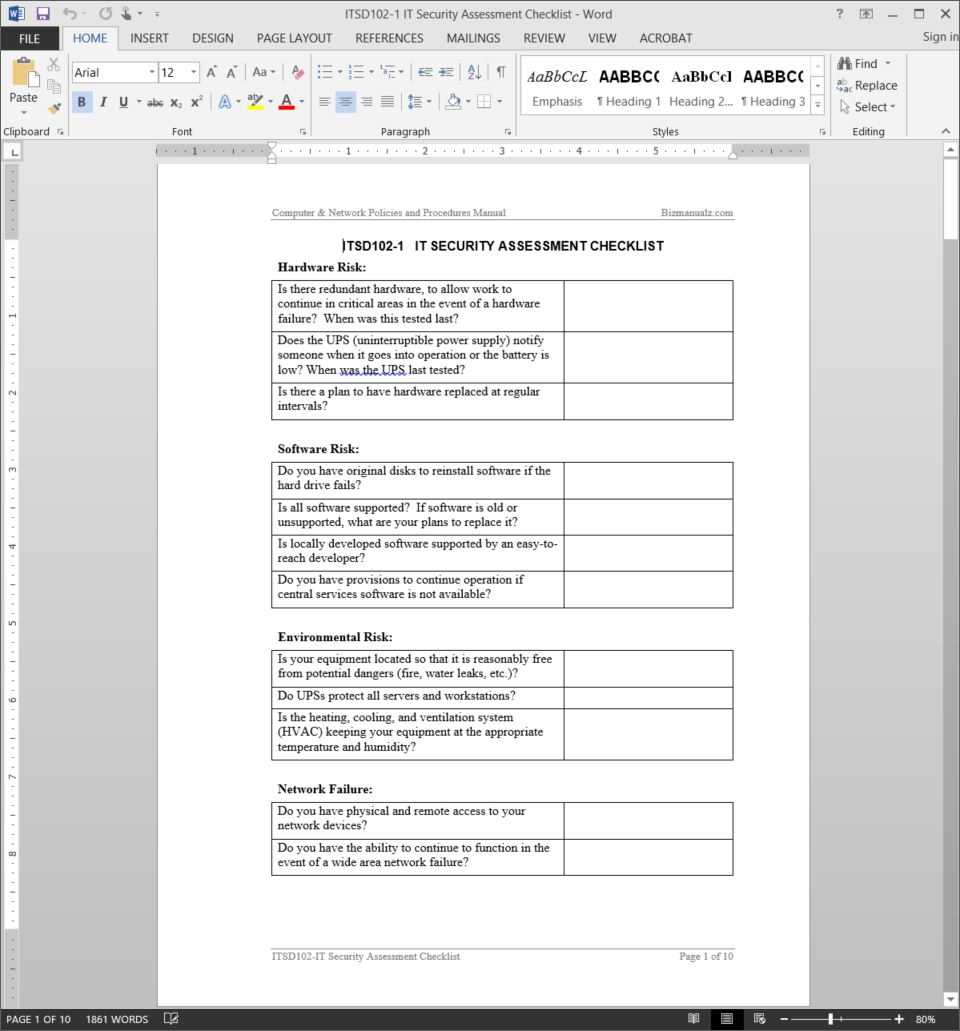 It Security Assessment Checklist Template | Itsd102 1 With Information System Audit Report Template