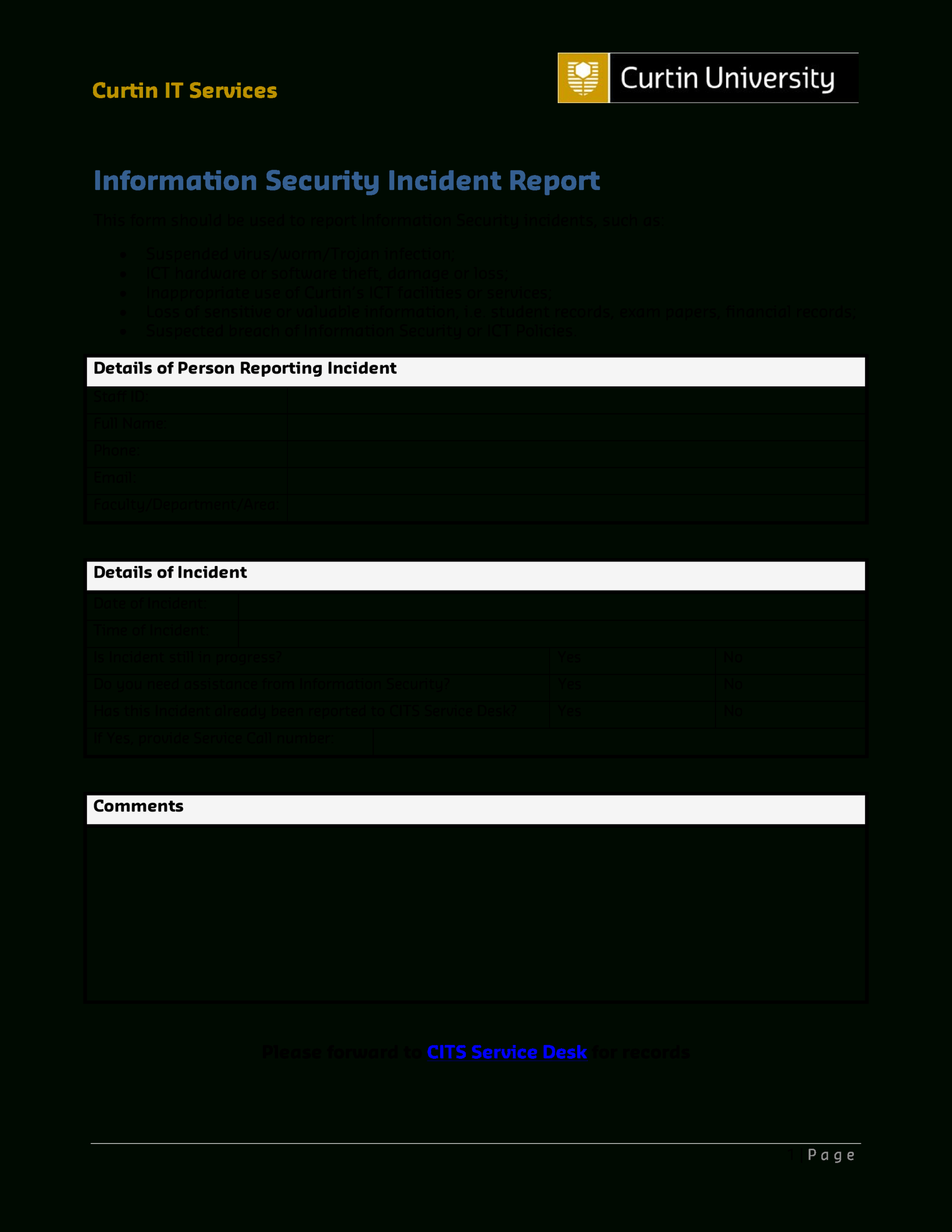 It Services Security Incident Report | Templates At Throughout Serious Incident Report Template