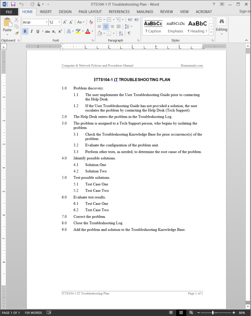 It Troubleshooting Plan Template | Itts104 1 Within Software Problem Report Template