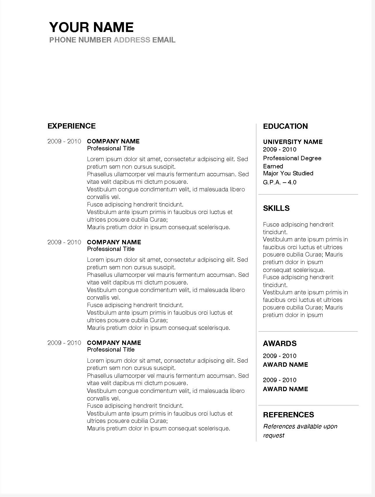 Job Winning Resume Templates For Microsoft Word & Apple Pages Within Free Resume Template Microsoft Word