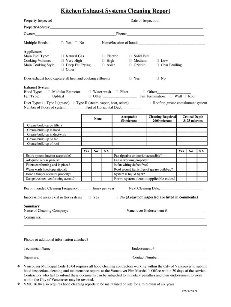 Kitchen Hood Cleaning Report Pdf - Fill Online, Printable Inside Cleaning Report Template