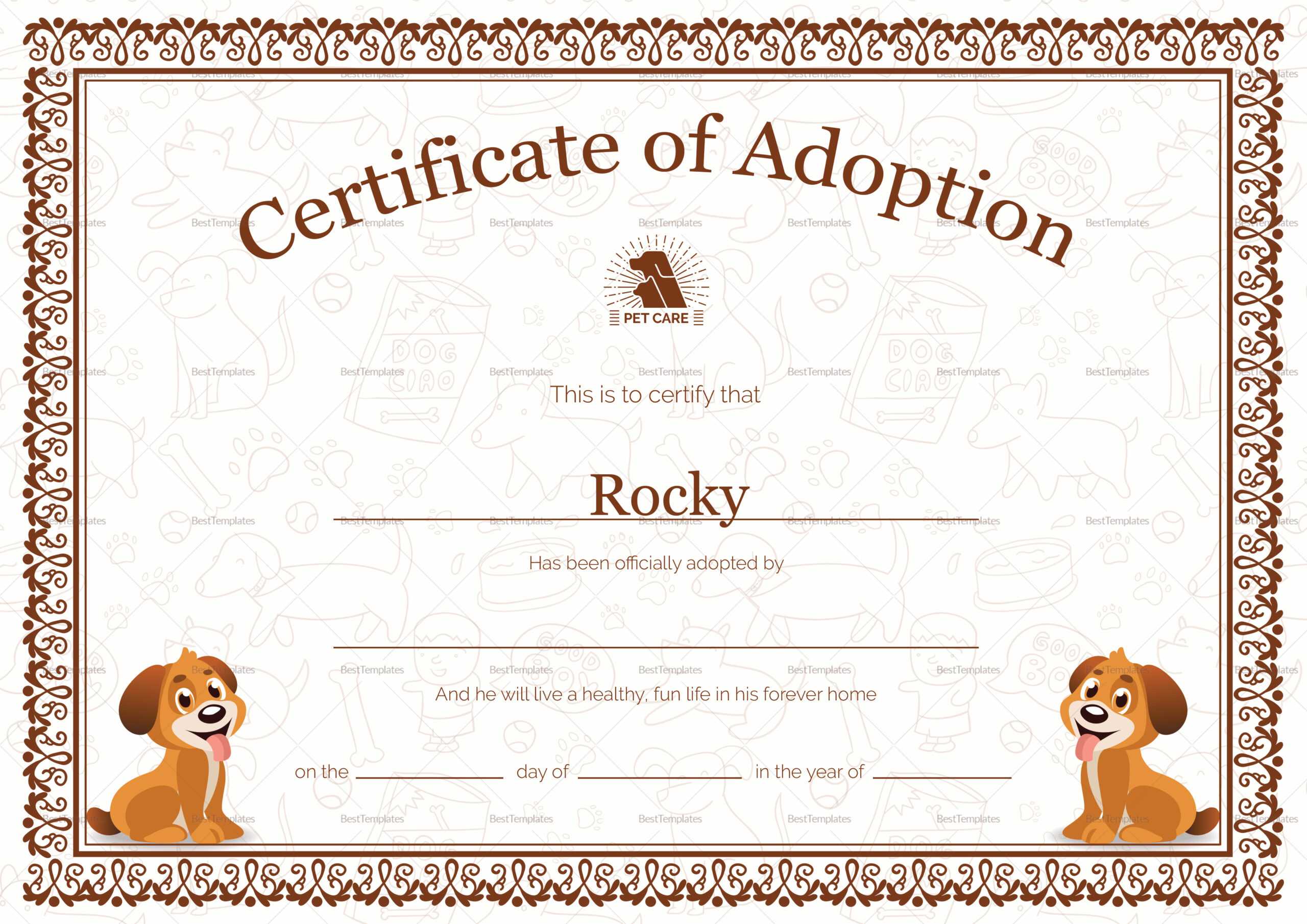 Kitten Adoption Certificate With Regard To Blank Adoption Certificate Template