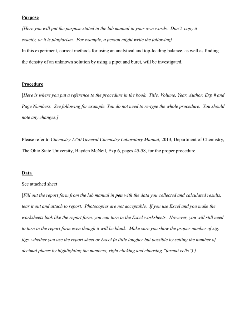 Lab Report Example – Osu Chemistry Intended For Chemistry Lab Report Template