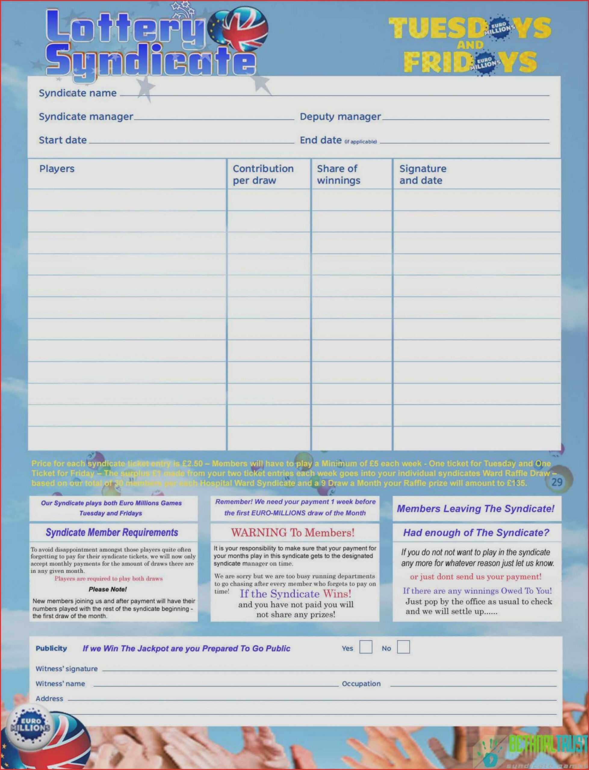 Lottery Inventory Worksheet | Printable Worksheets And For Lottery Syndicate Agreement Template Word
