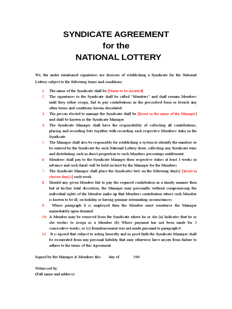 Lottery Syndicate Agreement Form - 6 Free Templates In Pdf Intended For Lottery Syndicate Agreement Template Word