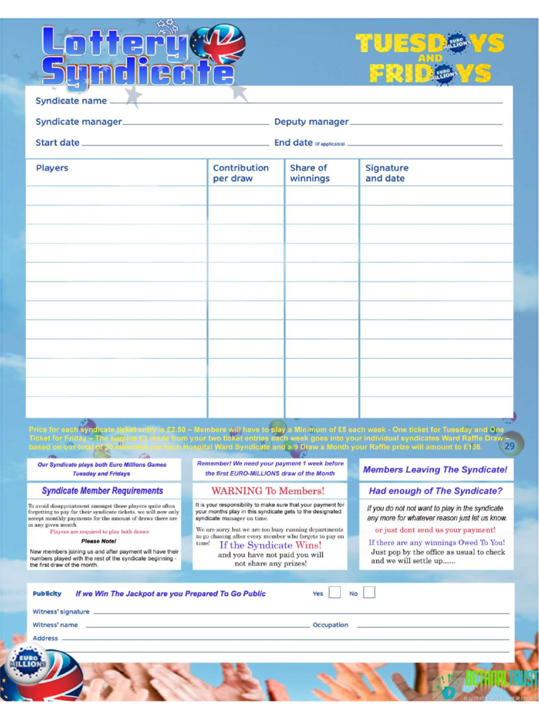Lottery Syndicate Agreement Form – 6 Free Templates In Pdf Regarding Lottery Syndicate Agreement Template Word