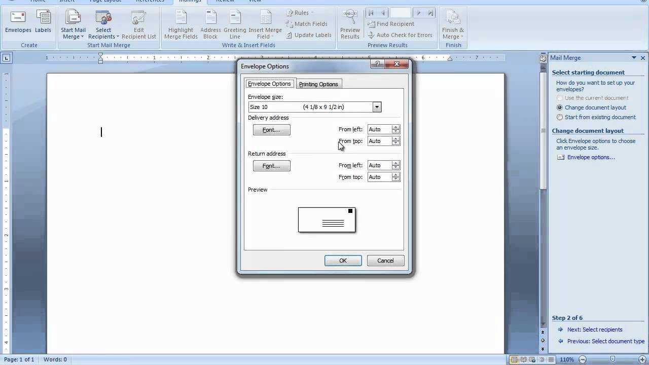 Mail Merge Envelopes In Word 2007 Or Word 2010 Inside How To Create A Mail Merge Template In Word 2010