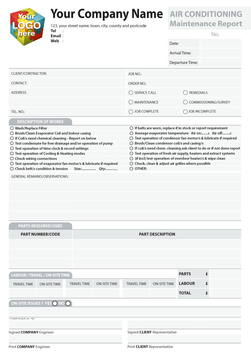 Maintenance Report Templates For Ncr Printed From £40 With Cleaning Report Template