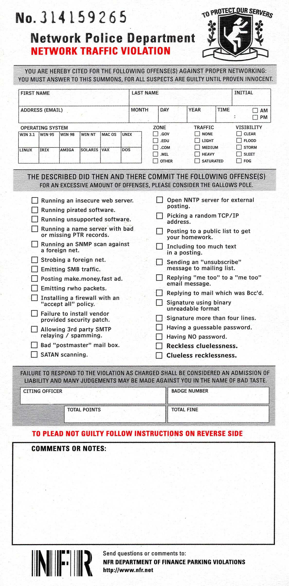 Marcus J. Ranum For Blank Speeding Ticket Template