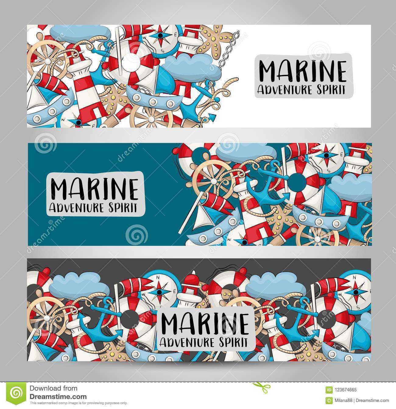 Marine Nautical Travel Concept. Horizontal Banner Template Inside Nautical Banner Template