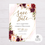Marsala Flowers With Gold Frame Save The Date Template Throughout Save The Date Templates Word
