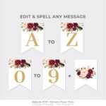 Marsala Party Banner Printable, Burgundy Floral Party Pennant, Bridal  Shower Banner Template, Red And Gold Banner Instant Download Mar1 Regarding Bridal Shower Banner Template