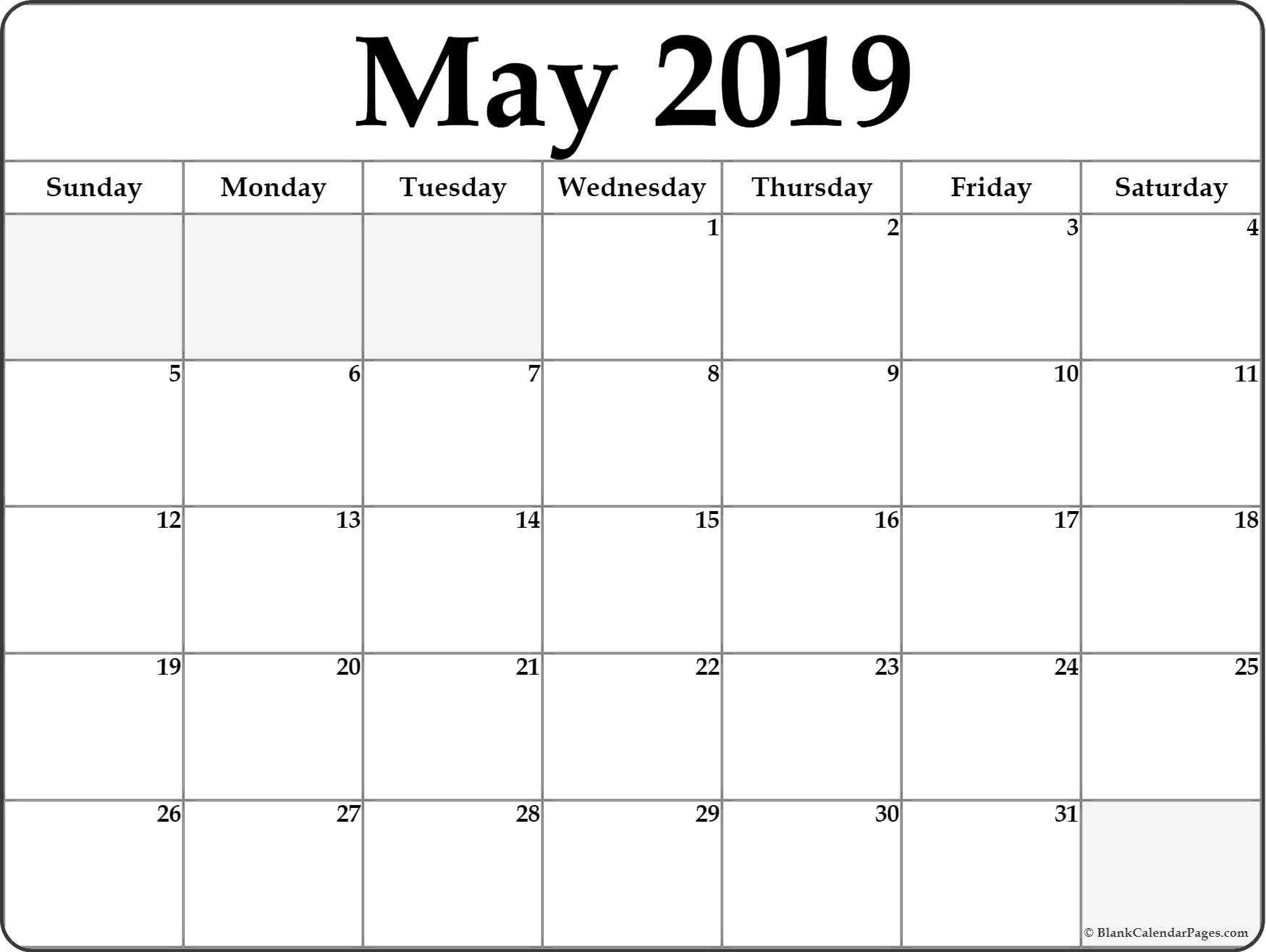 May 2019 Printable Calendar Blank Templates – Calendar Hour Within Blank Activity Calendar Template